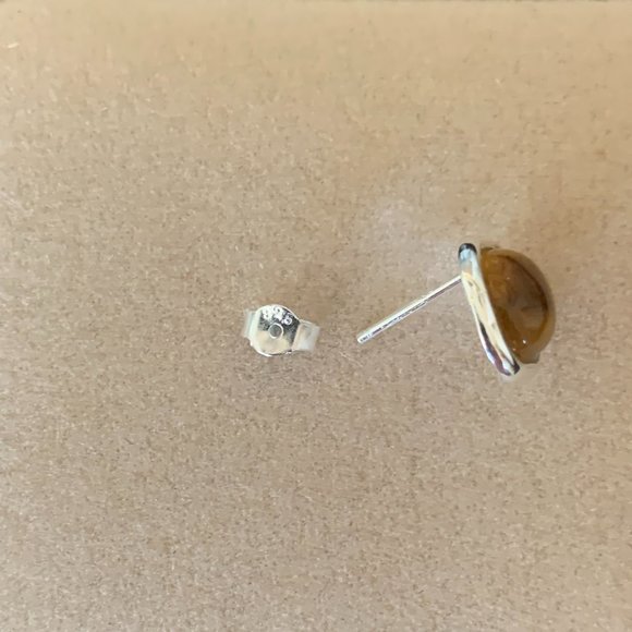 NWOT Silver & Square Genuine Tiger Eye "Stud" Earrings - Picture 5 of 6